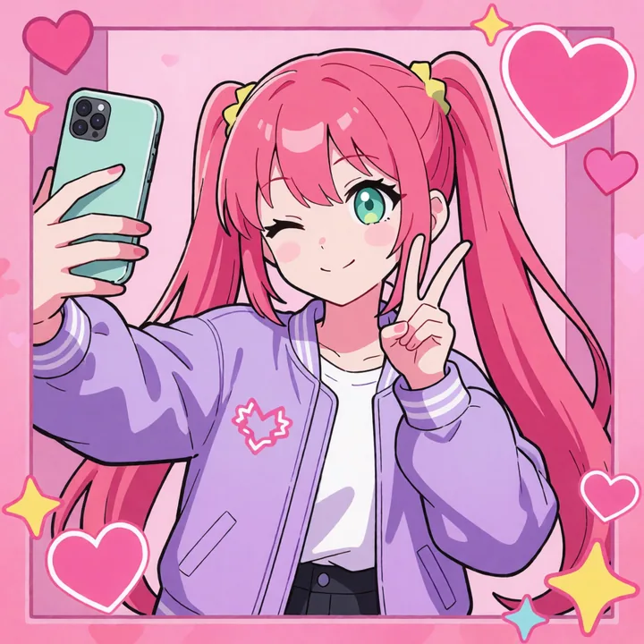Oneechan taking a selfie in a photo sticker booth